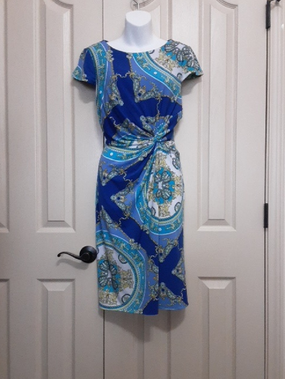 madison leigh Blue Paisley Knot-Front Midi Dress
